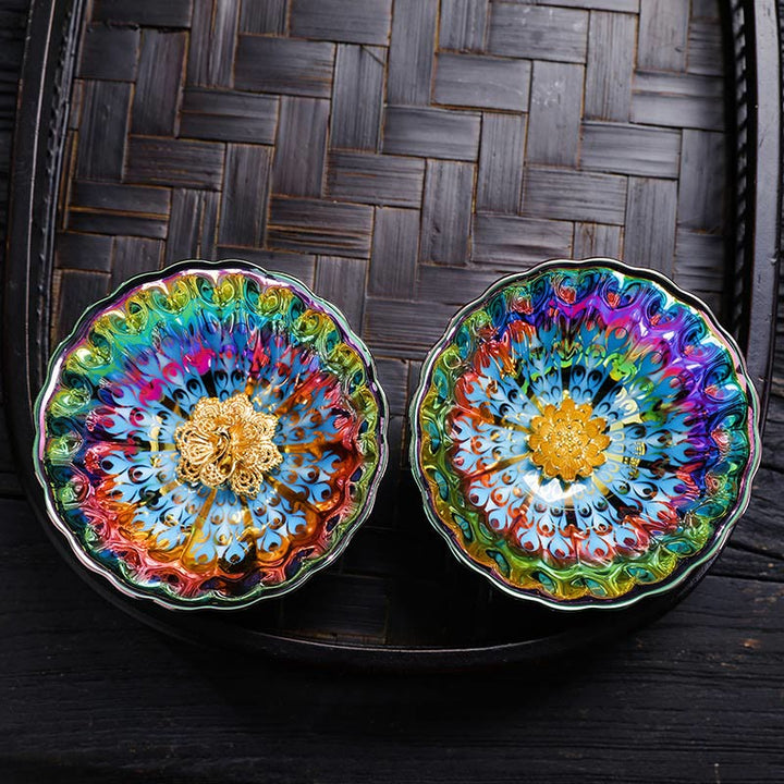 Buddha Stones Żywy Paw Lotos Inkrustowany Projekt Kolorowy Chiński Jianzhan Ceramiczny Filiżanka Do Herbaty Kung Fu