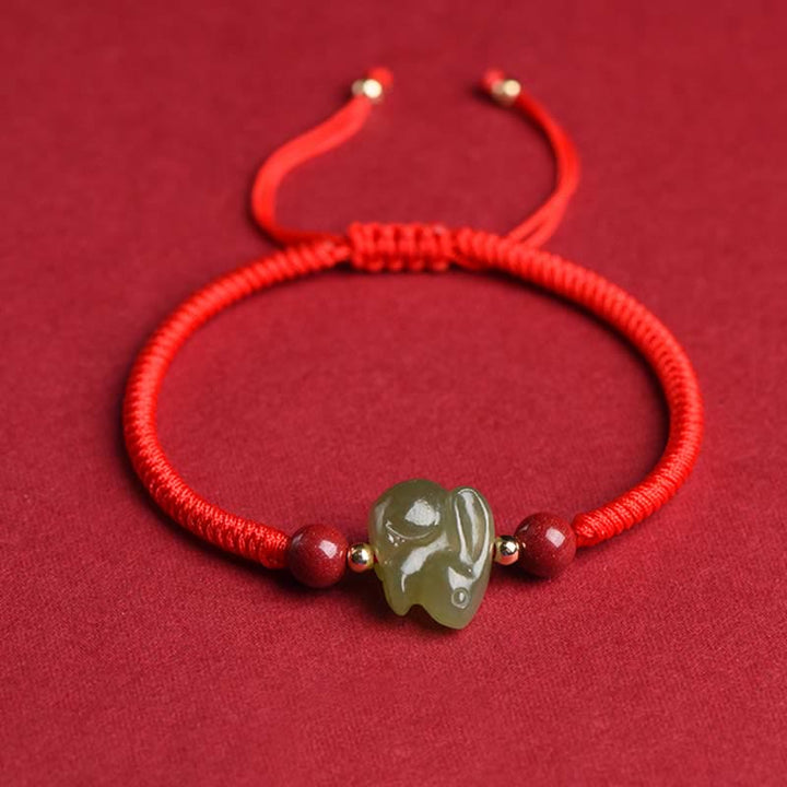 Bransoletka z koralików z jadeitu i obfitości z roku Królika Hetian Jade Bunny Cinnabar