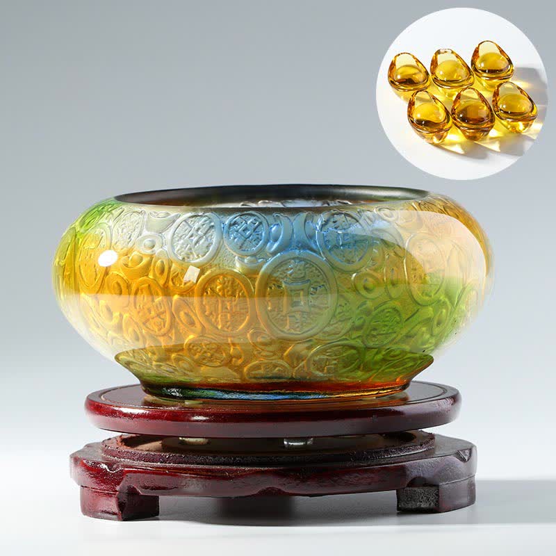 Ręcznie robione miski kryształowe Liuli Treasure Bowl Ingots Art Dekoracja domu - Żółty - image 3