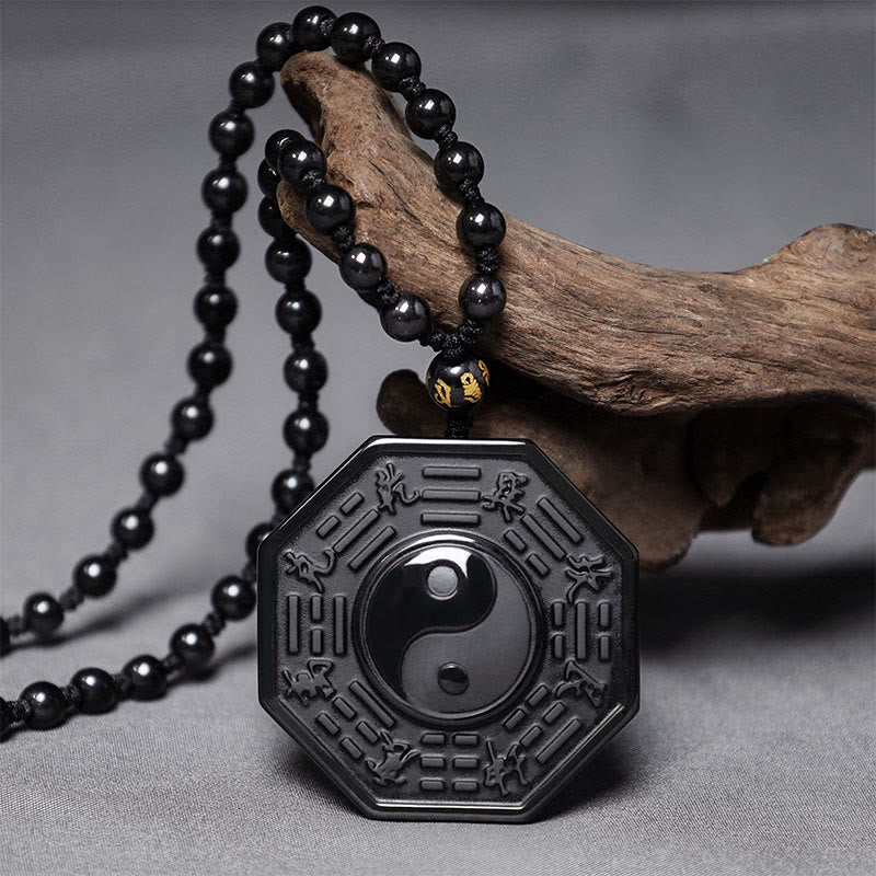 Naszyjnik z wisiorkiem Yin Yang z Buddha Stones z czarnego obsydianu - Obsydian - image 1