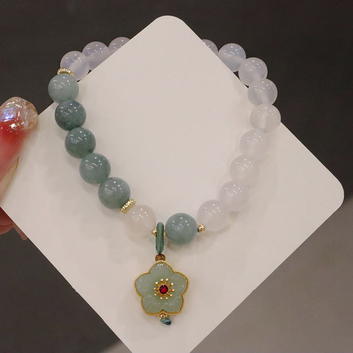 Bransoletka ochronna Buddha Stones White Agate Jade Lotus Flower Peace Buckle