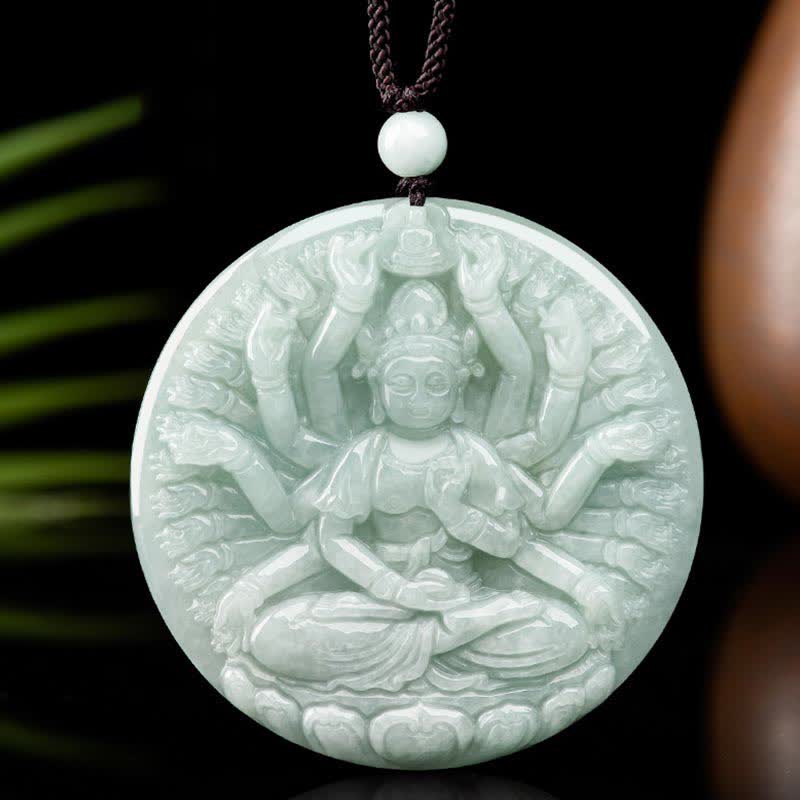 Naszyjnik z jadeitu Kwan Yin Avalokitesvara z tysiąca rąk, z wisiorkiem i błogosławieństwem - Jadeit (dobrobyt ♥ obfitość) - image 1