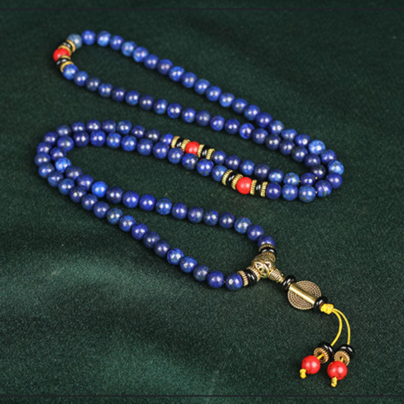 Buddha Stones Tybetańska Mala Lapis Lazuli Pozytywna Bransoletka