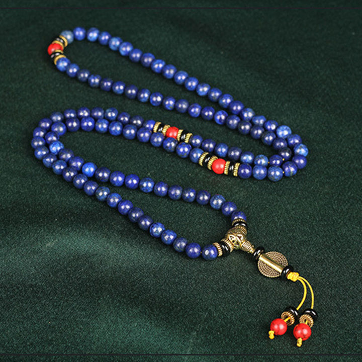 Buddha Stones Tybetańska Mala Lapis Lazuli Pozytywna Bransoletka