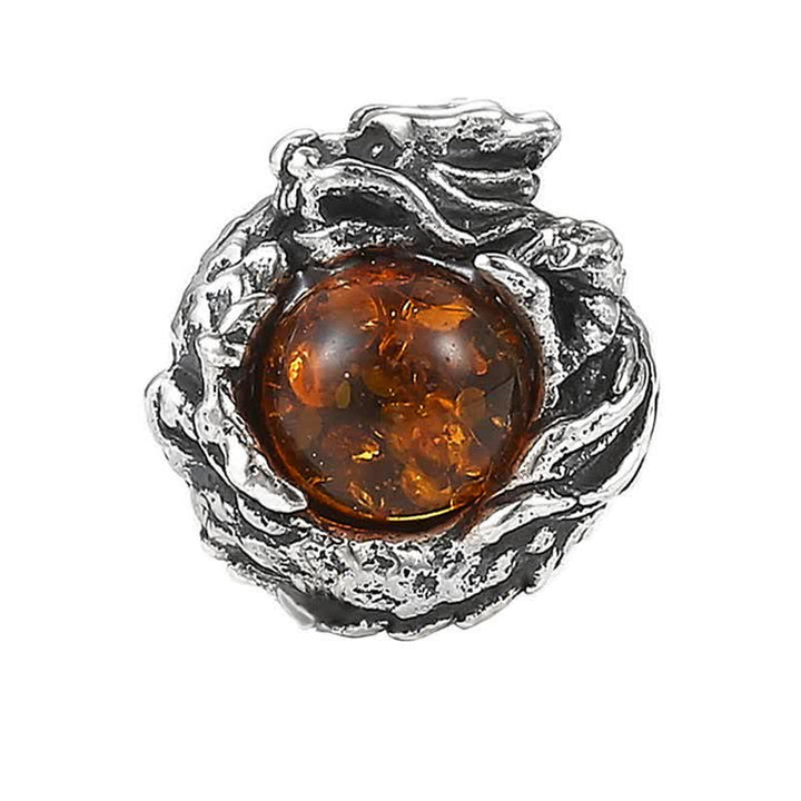 Buddha Stones 925 Srebro Sterling Naturalny Bursztyn Smok Sukces Ochrona - Smok (jeden kolczyk) - image 0