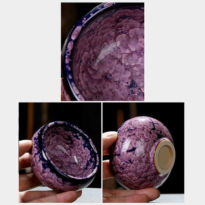 Buddha Stones Kolorowe Kwiaty Irysa Chiński Jianzhan Kiln Change Porcelanowa Filiżanka Do Herbaty Tenmoku Kung Fu