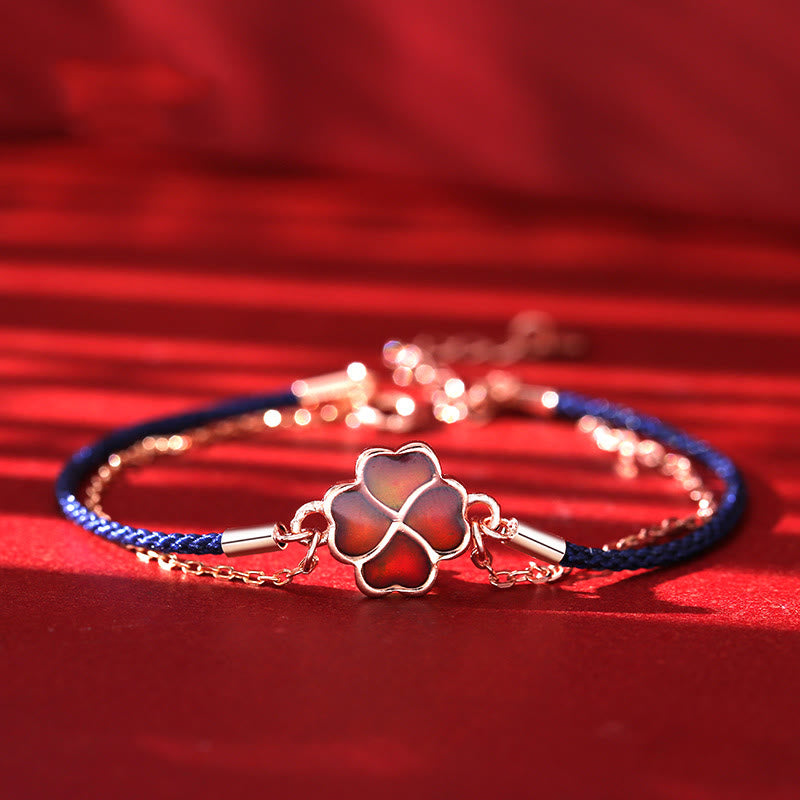 Bransoletka Buddha Stones 925 Sterling Silver Color Changing Four Leaf Clover Luck Protection Red String