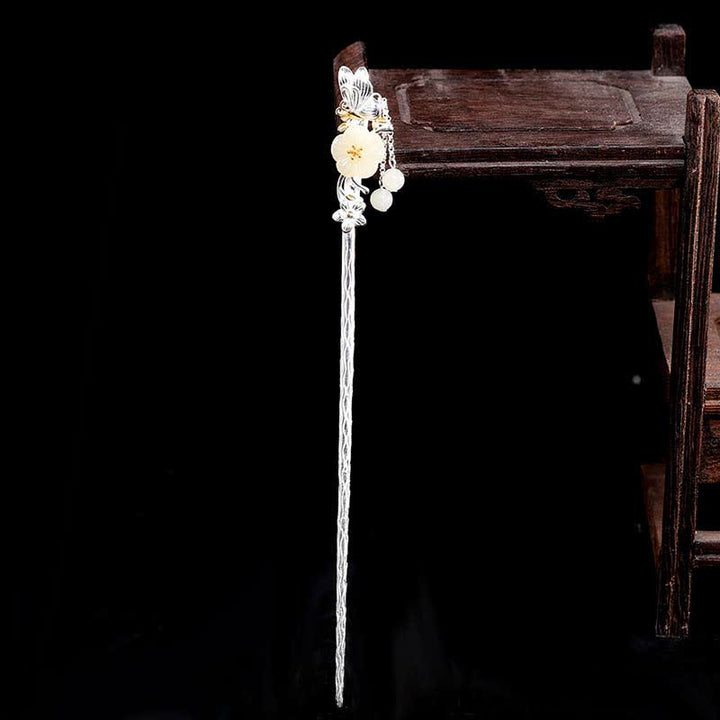 Spinka do włosów z kwiatem błogosławieństwa wykonana ze srebra próby 925 Hetian White Jade - image 4