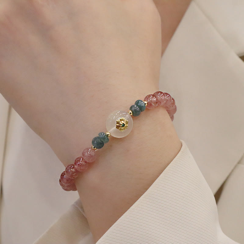 Bransoletka lecznicza Buddha Stones Natural Truskawkowy Kwarc Chalcedon Jade