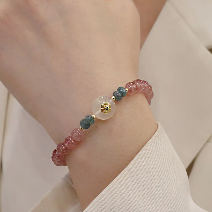 Bransoletka lecznicza Buddha Stones Natural Truskawkowy Kwarc Chalcedon Jade
