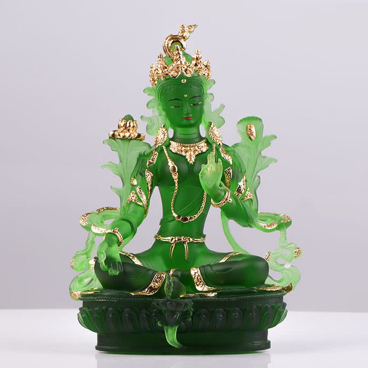 Buddha Stones Bodhisattwa Zielona Tara Ręcznie Robione Liuli Kryształowe Dzieło Sztuki Ochrona Domu Biuro Statua Dekoracja - image 5
