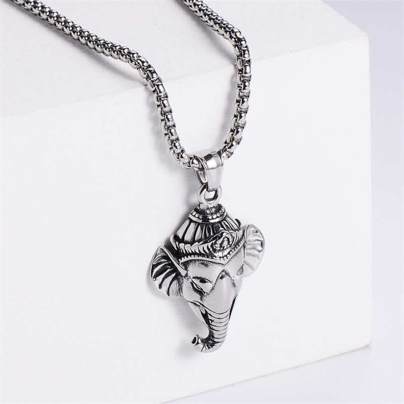 Naszyjnik z wisiorkiem ochronnym Ganesh Ganpati Elephant Titanium Steel
