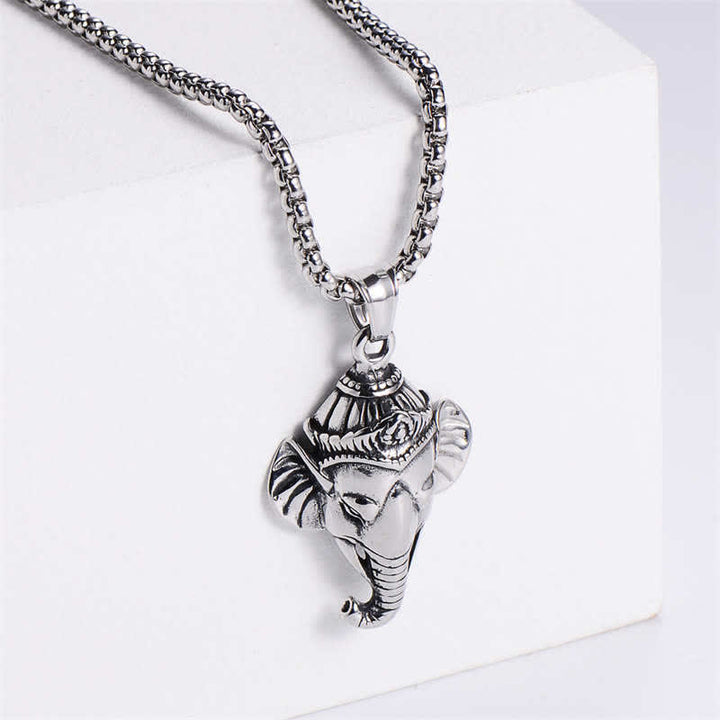 Naszyjnik z wisiorkiem ochronnym Ganesh Ganpati Elephant Titanium Steel