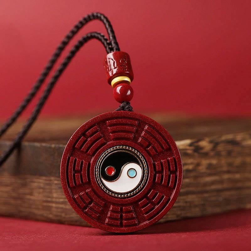 Buddha Stones Naturalny Cynober Bagua Obrotowy Yin Yang Trzymający Z dala Złe Duchy Naszyjnik Wisiorek - Cynober (Spokój ♥ Koncentracja) - image 1
