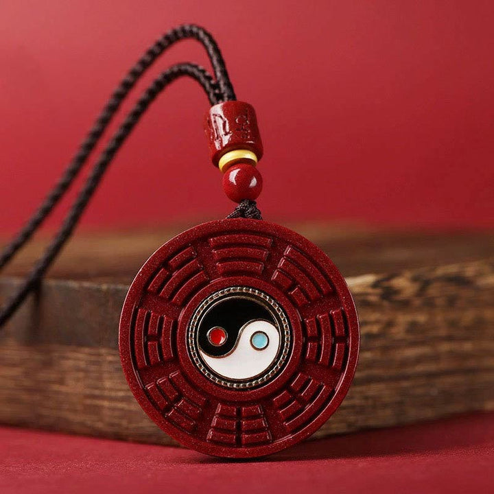 Buddha Stones Naturalny Cynober Bagua Obrotowy Yin Yang Trzymający Z dala Złe Duchy Naszyjnik Wisiorek - Cynober (Spokój ♥ Koncentracja) - image 1