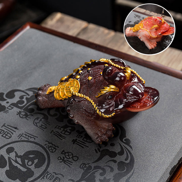 Buddha Stones Zmieniające Kolor FengShui Bogactwo Szczęśliwa Żaba Miedziana Moneta Herbata Zwierzę Żywica Figurka Dekoracja