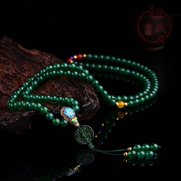 Buddha Stones 108 Mala Beads Naturalna Zielona Agatowa Bransoletka Wspomagająca Moc