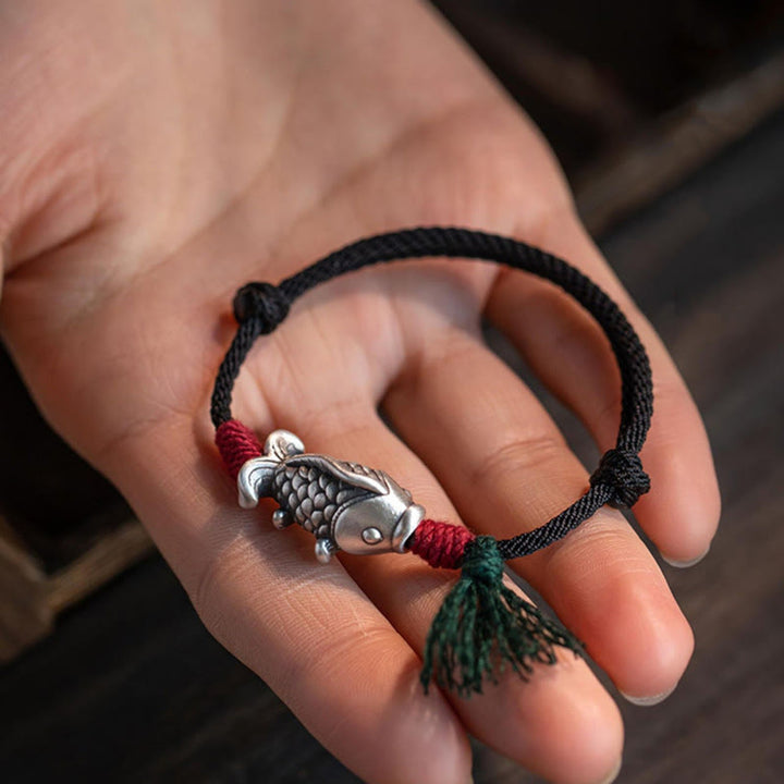 Bransoletka pleciona z Buddha Stones 925 ze srebra próby 925 z motywem ryby Koi