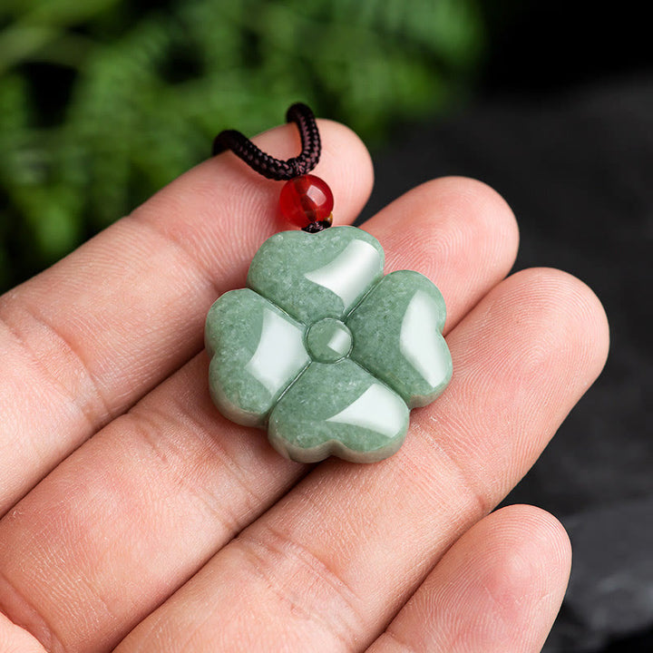 Naturalny naszyjnik z Buddha Stones, koniczyna czterolistna, szczęście, jadeit, dobrobyt