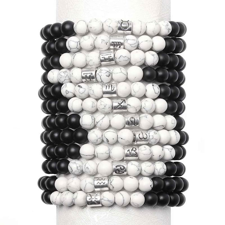 Buddha Stones 12 konstelacji zodiaku Naturalny matowy kamień Biały turkusowy koralik Bransoletka Fortune