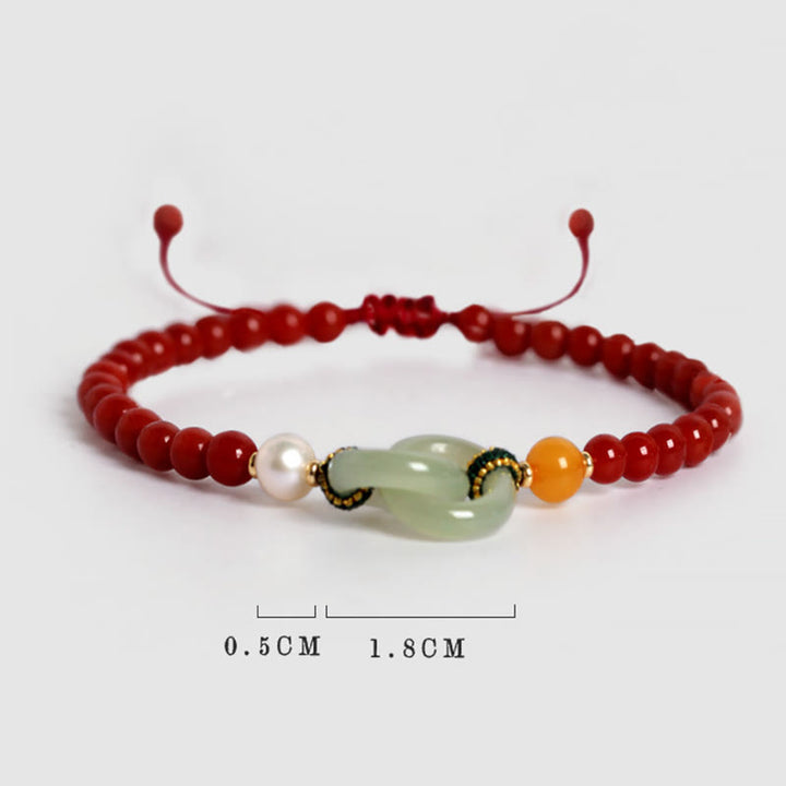 Buddha Stones Natural Red Agat Hetian Jade Double Peace Buckle Confidence