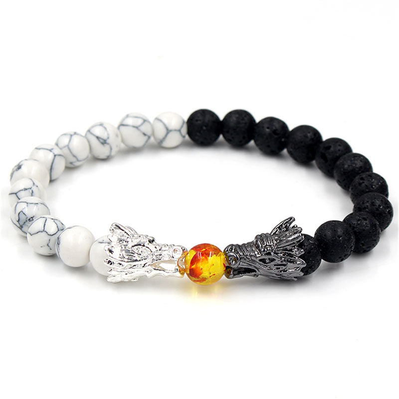 Bransoletka z koralików Buddha Stones White Turquoise Lava Rock Dragon Blessing