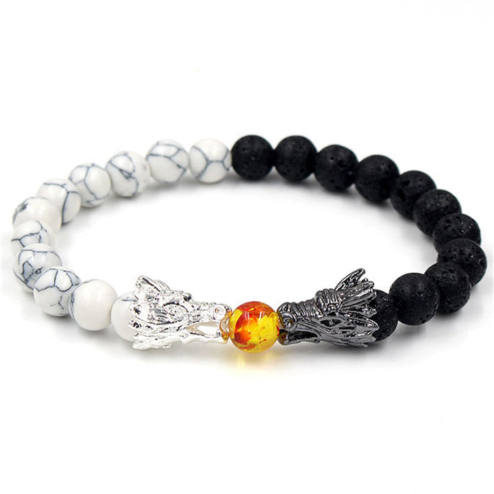 Bransoletka z koralików Buddha Stones White Turquoise Lava Rock Dragon Blessing