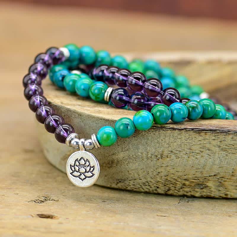 Bransoletka z Buddha Stones Ametyst Zielony Awenturyn Duchowy Lotos