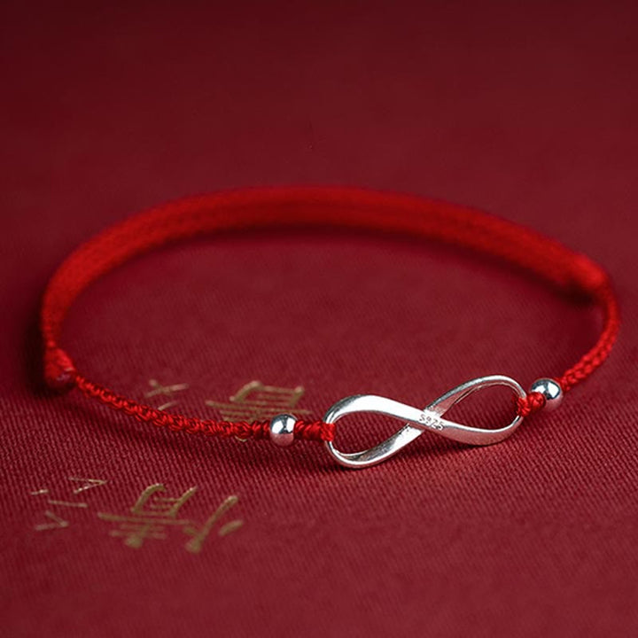 Buddha Stones 925 Srebro Sterlingowe Endless Knot Protection Luck Bransoletka z czerwonego sznurka Anklet