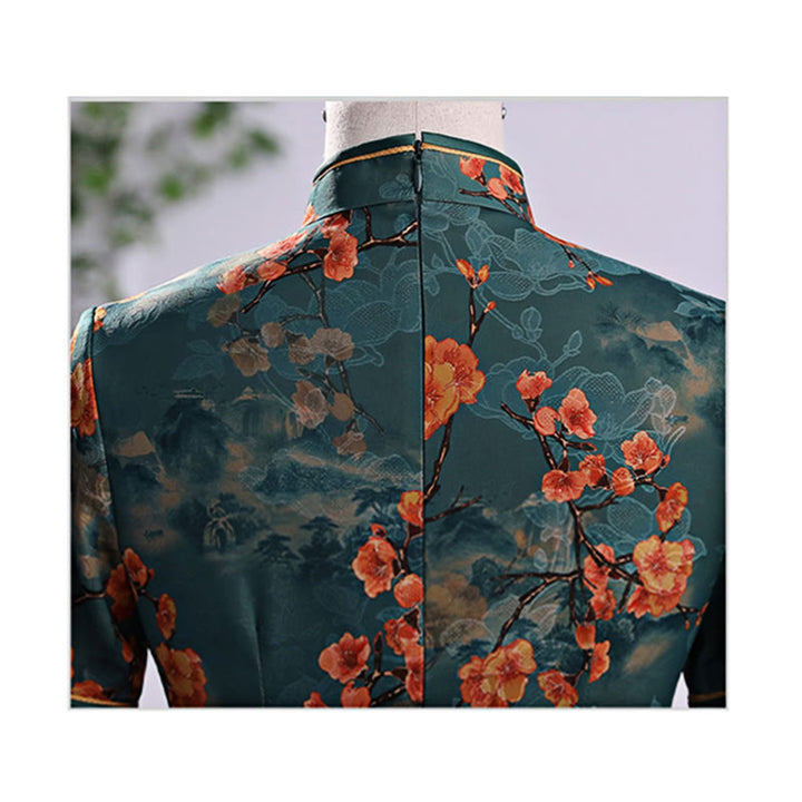 Buddha Stones Retro Kwiat Lotos Piwonia Pióro Druk Qipao Sukienka Damska Cheongsam Sukienka - image 8