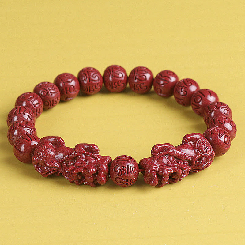 Buddha Stones Naturalne Podwójne PiXiu Cinnabar Om Mani Padme Hum Bogactwo Szczęście Koralikowa Bransoletka