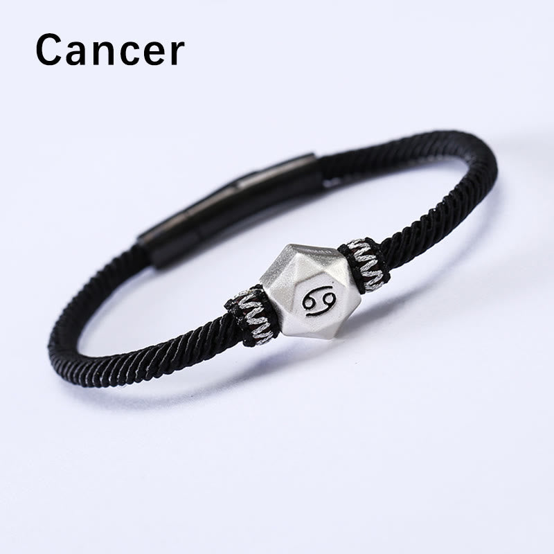 Buddha Stones 999 Srebro Sterling 12 Konstelacji Zodiaku Ochrona Ręcznie Robiona Bransoletka Sznurkowa