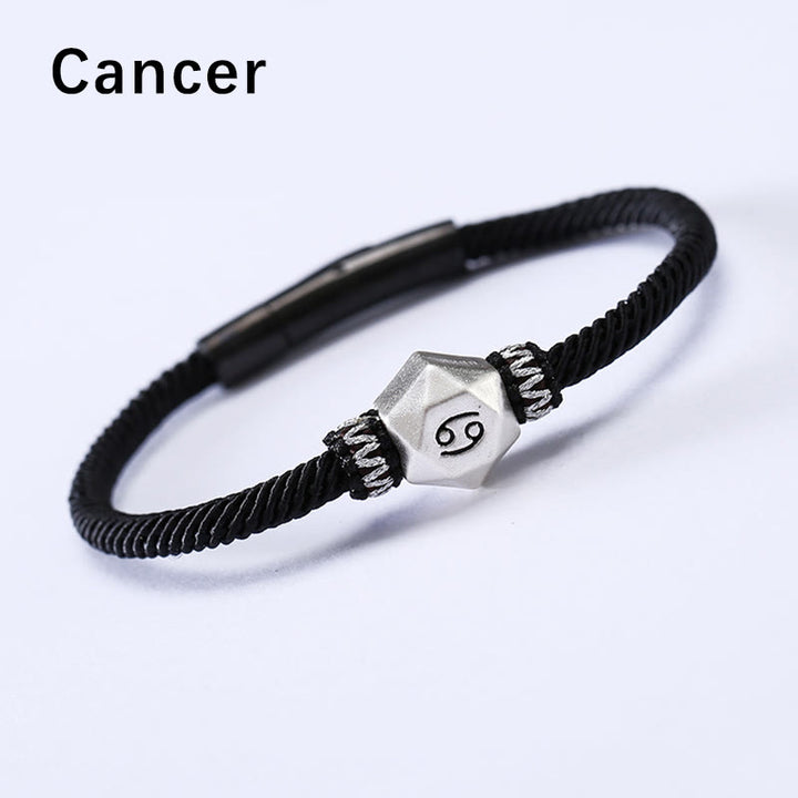 Buddha Stones 999 Srebro Sterling 12 Konstelacji Zodiaku Ochrona Ręcznie Robiona Bransoletka Sznurkowa