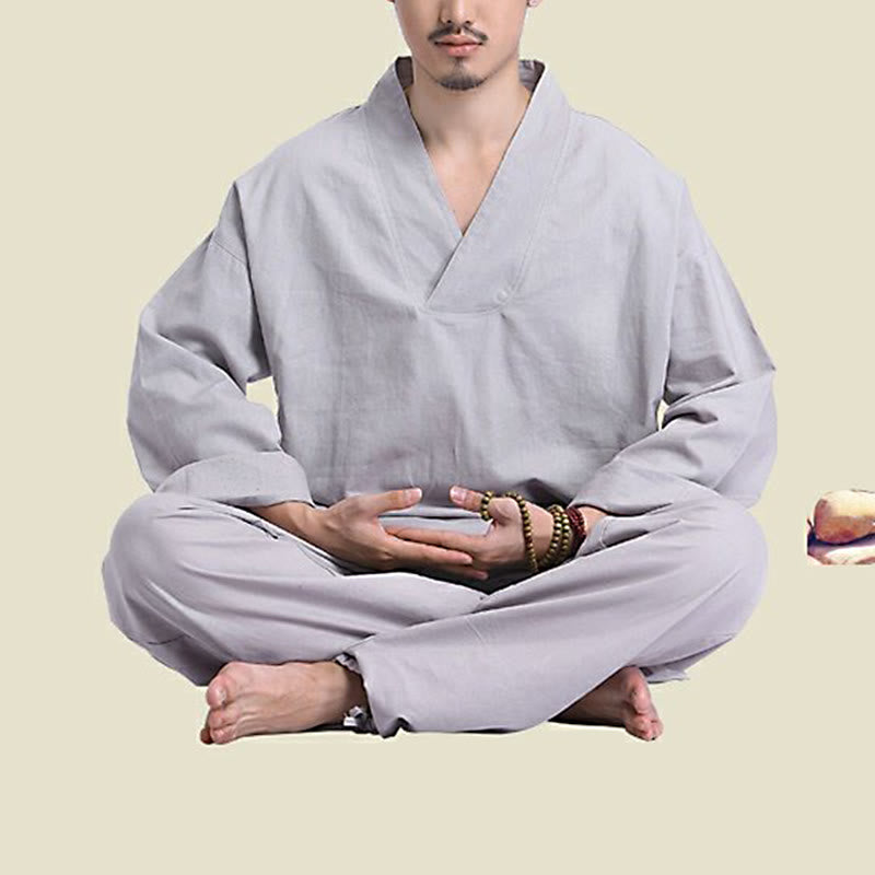 Buddha Stones Medytacja Modlitwa Dekolt w serek Projekt Bawełna Len Duchowa Praktyka Zen Joga Odzież Męska Zestaw - image 11
