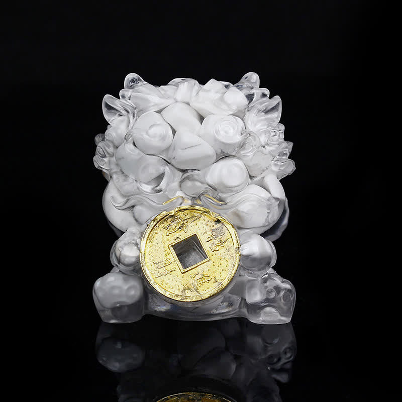 Buddha Stones Ręcznie Robione Słodkie PiXiu Złota Moneta Kryształ Fengshui Energia Bogactwo Fortuna Dekoracja Domu - Biały turkus - image 19