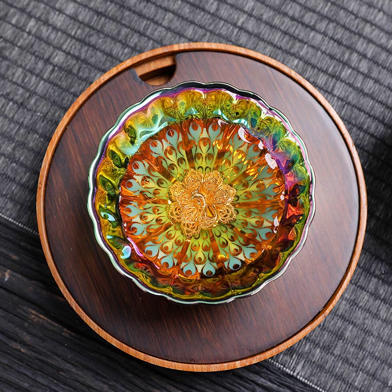Buddha Stones Żywy Paw Lotos Inkrustowany Projekt Kolorowy Chiński Jianzhan Ceramiczny Filiżanka Do Herbaty Kung Fu