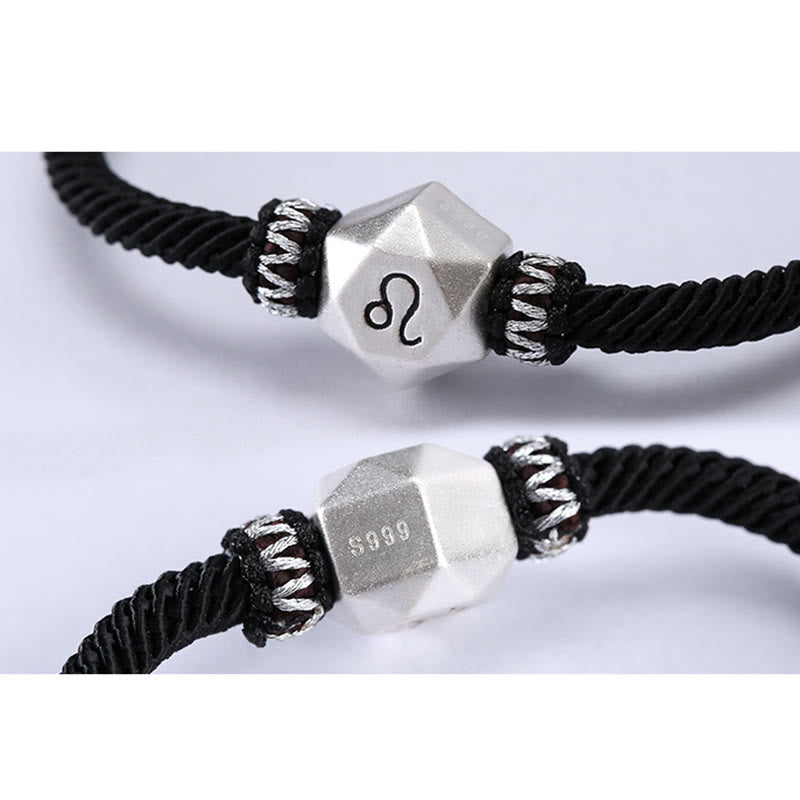 Buddha Stones 999 Srebro Sterling 12 Konstelacji Zodiaku Ochrona Ręcznie Robiona Bransoletka Sznurkowa