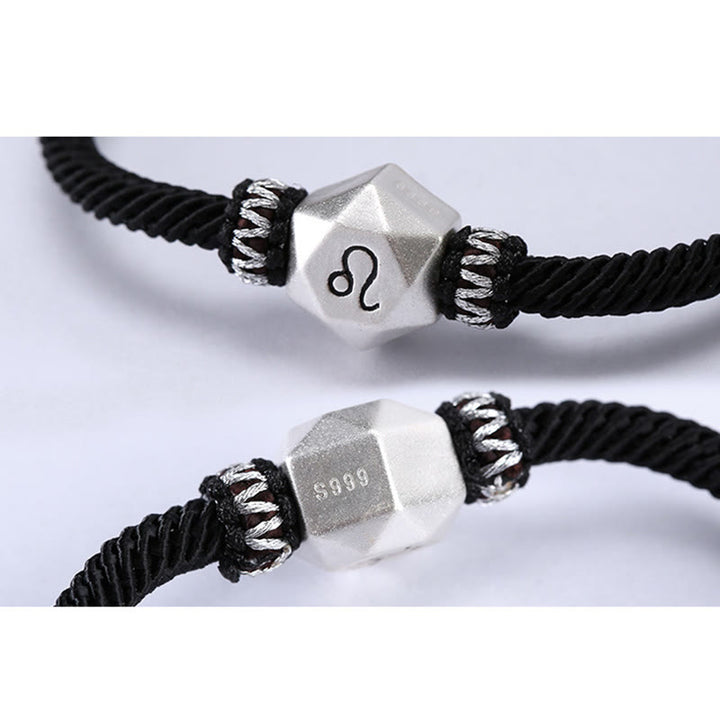 Buddha Stones 999 Srebro Sterling 12 Konstelacji Zodiaku Ochrona Ręcznie Robiona Bransoletka Sznurkowa