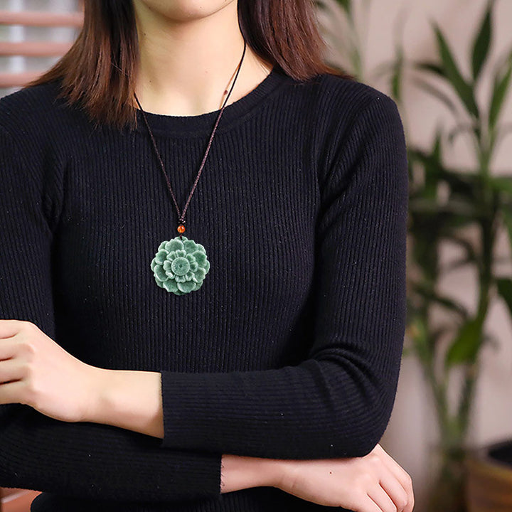 Naszyjnik z Buddha Stones , wzór lotosu, jadeit, szczęście i dobrobyt