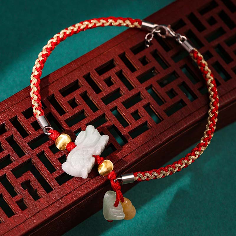 Buddha Stones Chiński Zodiak Jadeit Dobrobyt Czerwona Bransoletka Sznurkowa Anklet - Smok (rozmiar bransoletki/bransoletki na kostkę 19,5+4 cm) - image 8
