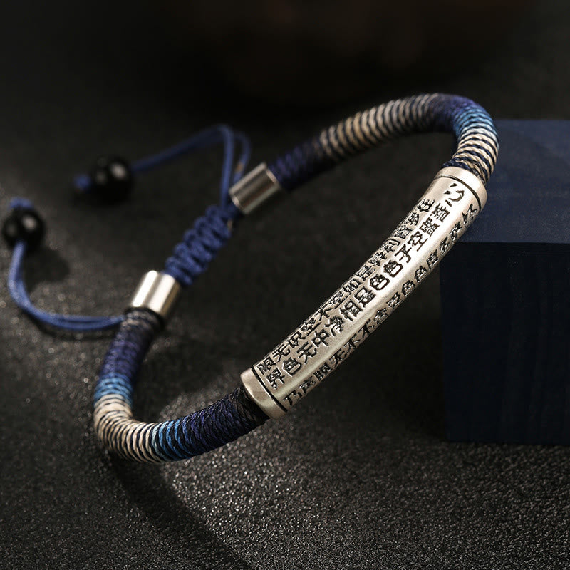 Buddha Stones 999 Srebro Sterlingowe Heart Sutra Calm Ręcznie Robiona Bransoletka Pleciona