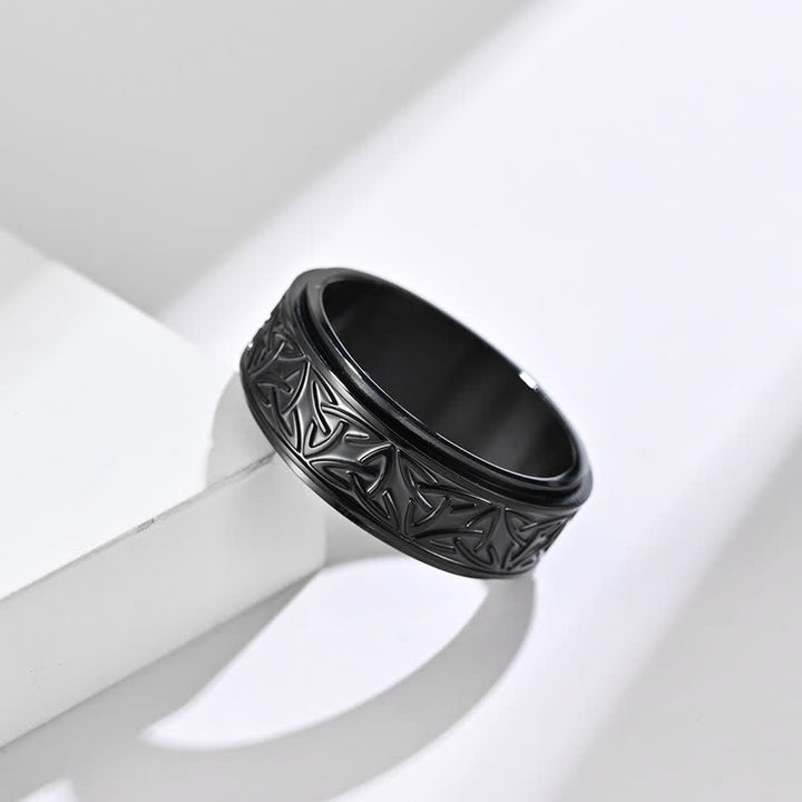 Buddha Stones Trójkątny Węzeł Triquetra Tytanowa Stal Spokojny Obrotowy Pierścień
