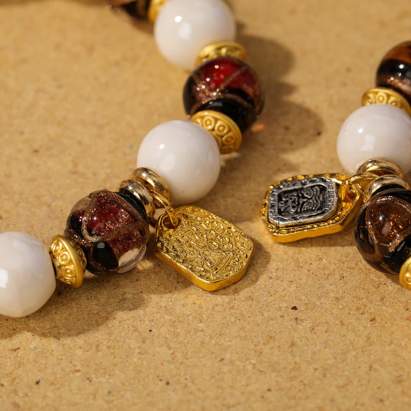 Buddha Stones Tybetański Zakiram Bogini Bogactwa Charm Liuli Szkło Kadzidło Popiół Porcelanowy Koralik Ochrona Bransoletka