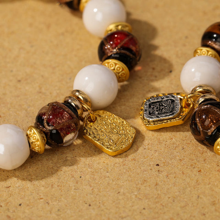 Buddha Stones Tybetański Zakiram Bogini Bogactwa Charm Liuli Szkło Kadzidło Popiół Porcelanowy Koralik Ochrona Bransoletka