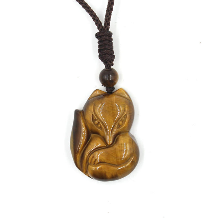 Buddha Stones Naturalny Czarny Obsydian Tygrysie Oko Lodowy Obsydian Lis Wisiorek Amulet Naszyjnik