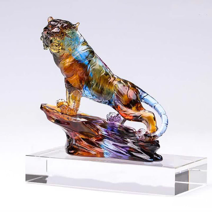 Ręcznie robiony Liuli Crystal Tiger Art Piece Ochrona Dekoracja Domu