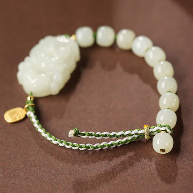 Bransoletka ze srebra próby 925 ze sznurka z chińskim znakiem zodiaku Hetian Jade