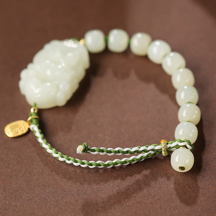 Bransoletka ze srebra próby 925 ze sznurka z chińskim znakiem zodiaku Hetian Jade