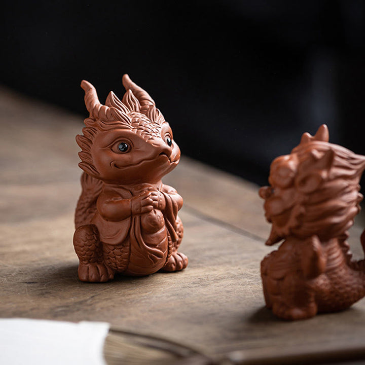 Buddha Stones Szczęście Smok Bogactwo Herbata Zwierzę Fioletowa Glina Figurka Dekoracja