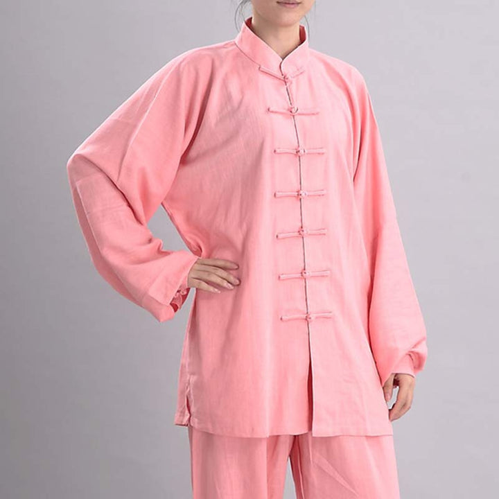 Buddha Stones Medytacja Zen Modlitwa Duchowa Tai Chi Qigong Praktyka Unisex Haft Odzież Zestaw - Różowy długi rękaw - US12, UK/AU16, EU44 (2XL) - image 8